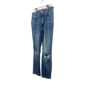 Good American Distressed Knee High Rise Classic‎ Slim Fit Jeans Women's Sz 10 30
